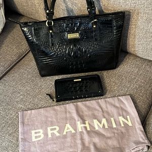 Brahmin Black Croc Embossed Tote